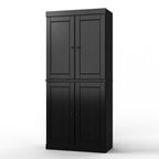 32" Black Solid Wood Free Standing Four Door Linen Cabinet