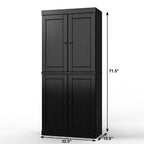 32" Black Solid Wood Free Standing Four Door Linen Cabinet