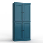 32" Teal Blue Solid Wood Free Standing Four Door Linen Cabinet