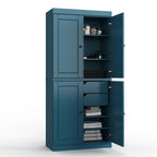 32" Teal Blue Solid Wood Free Standing Four Door Linen Cabinet