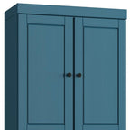 32" Teal Blue Solid Wood Free Standing Four Door Linen Cabinet