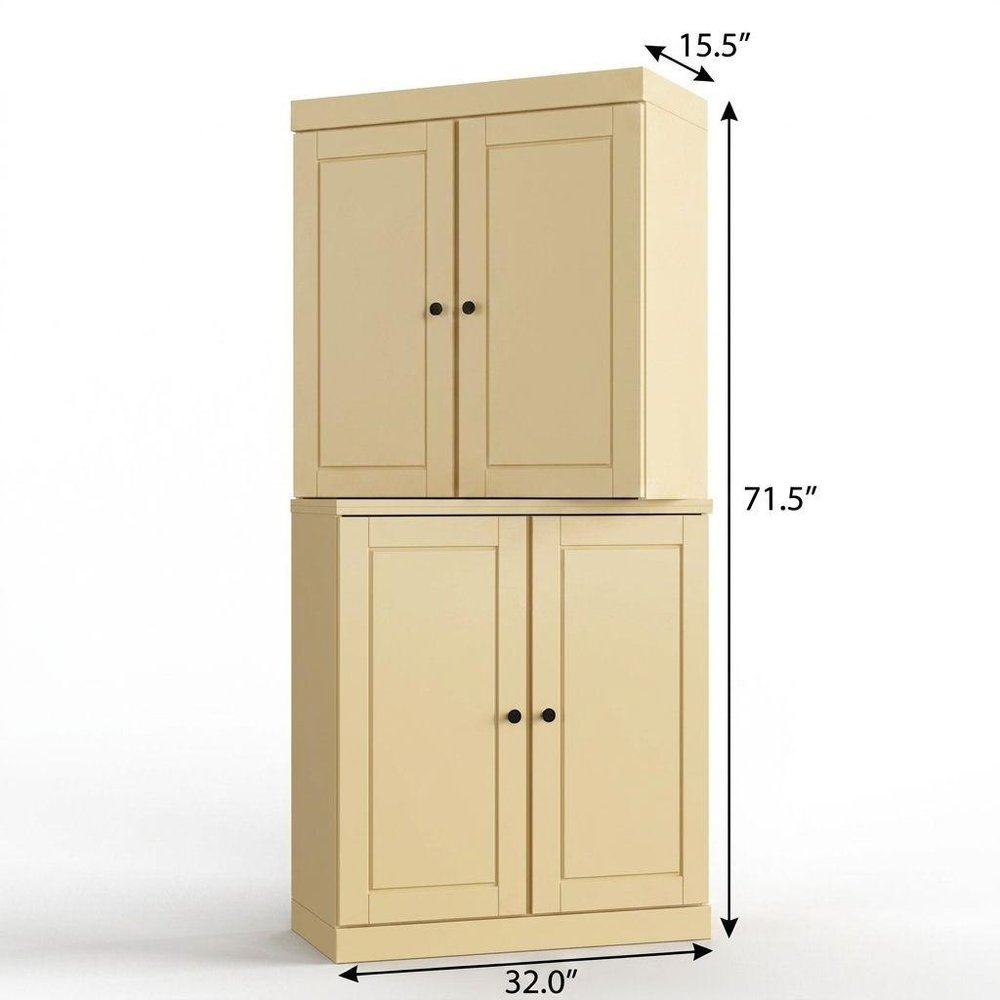 32" Yellow Solid Wood Free Standing Four Door Linen Cabinet