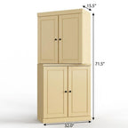 32" Yellow Solid Wood Free Standing Four Door Linen Cabinet