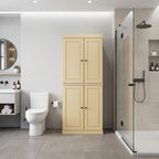32" Yellow Solid Wood Free Standing Four Door Linen Cabinet