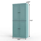 32" Aqua Solid Wood Free Standing Four Door Linen Cabinet