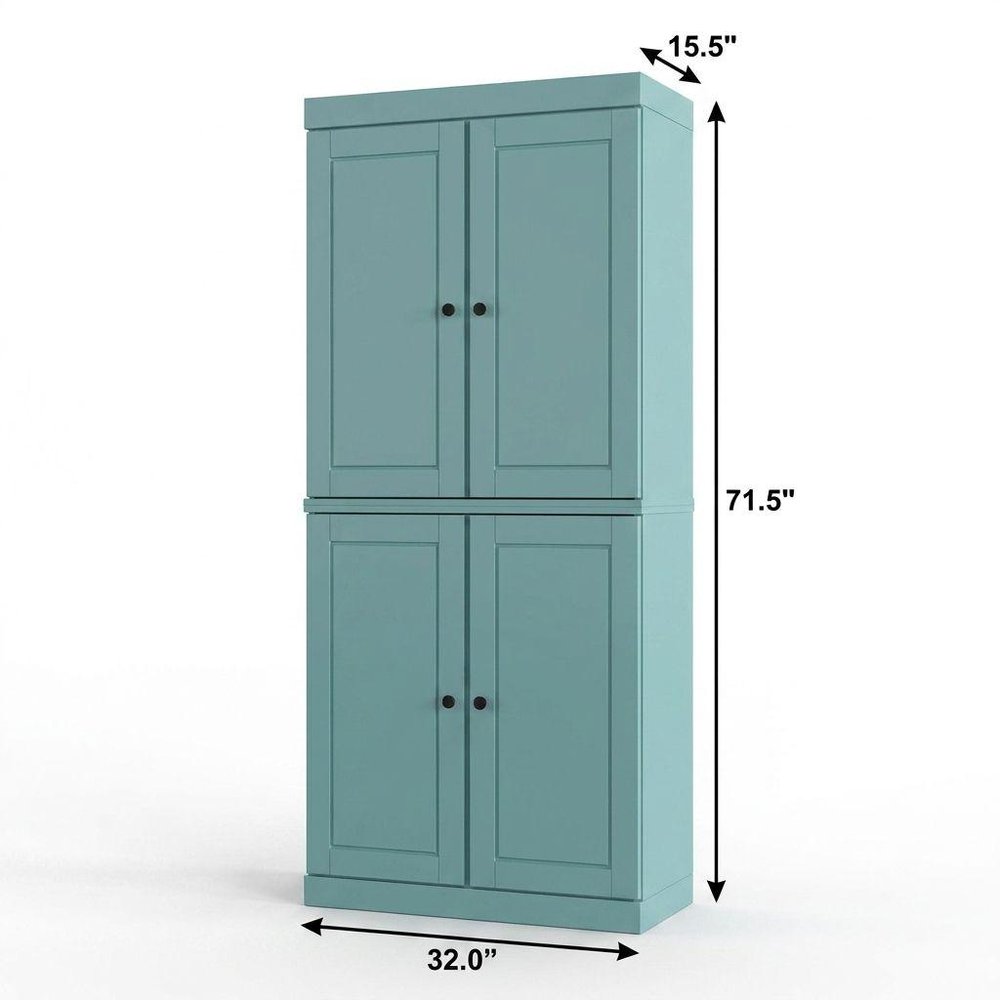 32" Aqua Solid Wood Free Standing Four Door Linen Cabinet