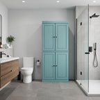 32" Aqua Solid Wood Free Standing Four Door Linen Cabinet
