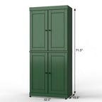 32" Green Solid Wood Free Standing Four Door Linen Cabinet