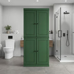 32" Green Solid Wood Free Standing Four Door Linen Cabinet