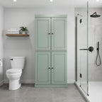 32" Sage Solid Wood Free Standing Four Door Linen Cabinet
