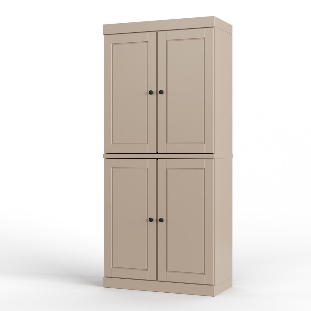32" Beige Solid Wood Free Standing Four Door Linen Cabinet