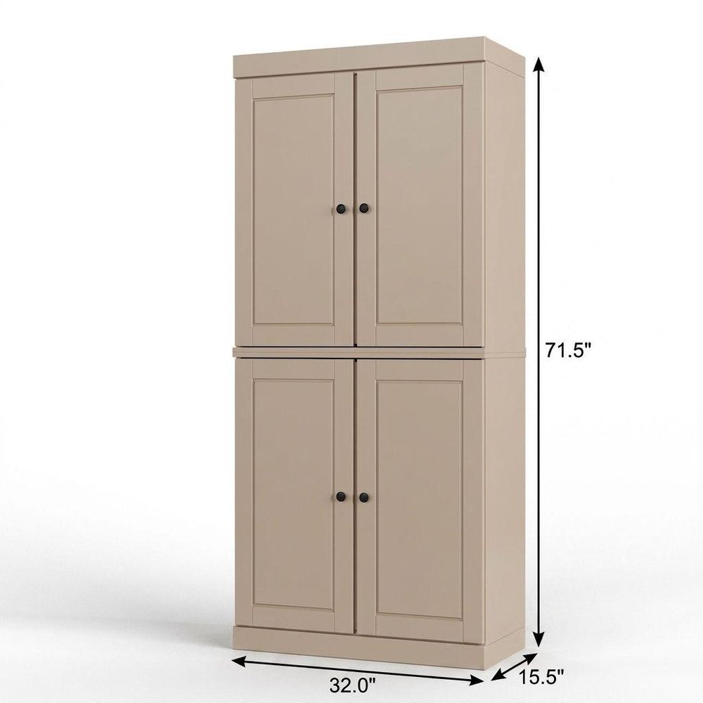 32" Beige Solid Wood Free Standing Four Door Linen Cabinet