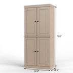 32" Beige Solid Wood Free Standing Four Door Linen Cabinet
