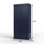 32" Navy Blue Solid Wood Free Standing Four Door Linen Cabinet
