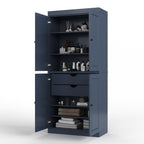 32" French Blue Solid Wood Free Standing Four Door Linen Cabinet