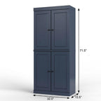 32" French Blue Solid Wood Free Standing Four Door Linen Cabinet