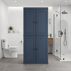 32" French Blue Solid Wood Free Standing Four Door Linen Cabinet