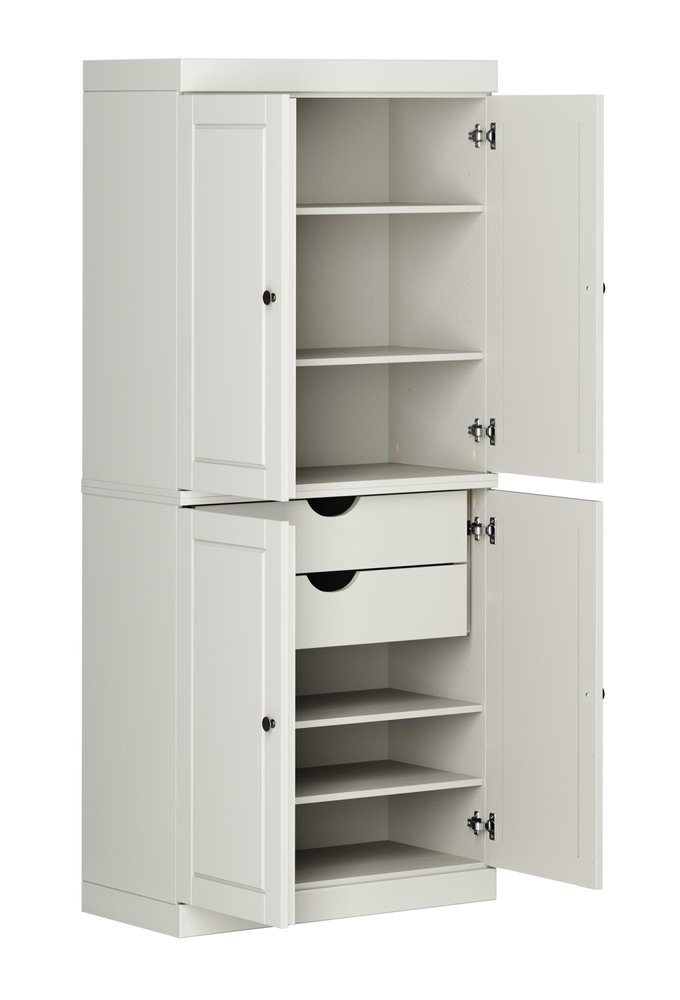 32" Off White Solid Wood Free Standing Four Door Linen Cabinet