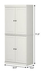 32" Off White Solid Wood Free Standing Four Door Linen Cabinet