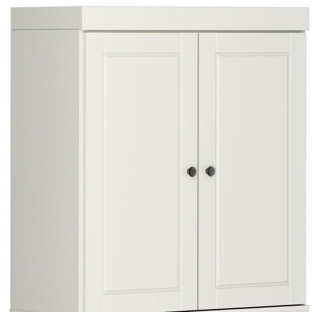 32" Off White Solid Wood Free Standing Four Door Linen Cabinet