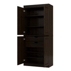 32" Espresso Solid Wood Free Standing Four Door Linen Cabinet