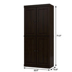 32" Espresso Solid Wood Free Standing Four Door Linen Cabinet