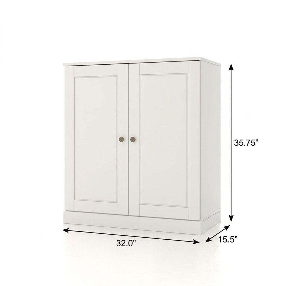 32" White Solid Wood Raised Panel Double Door Linen Cabinet