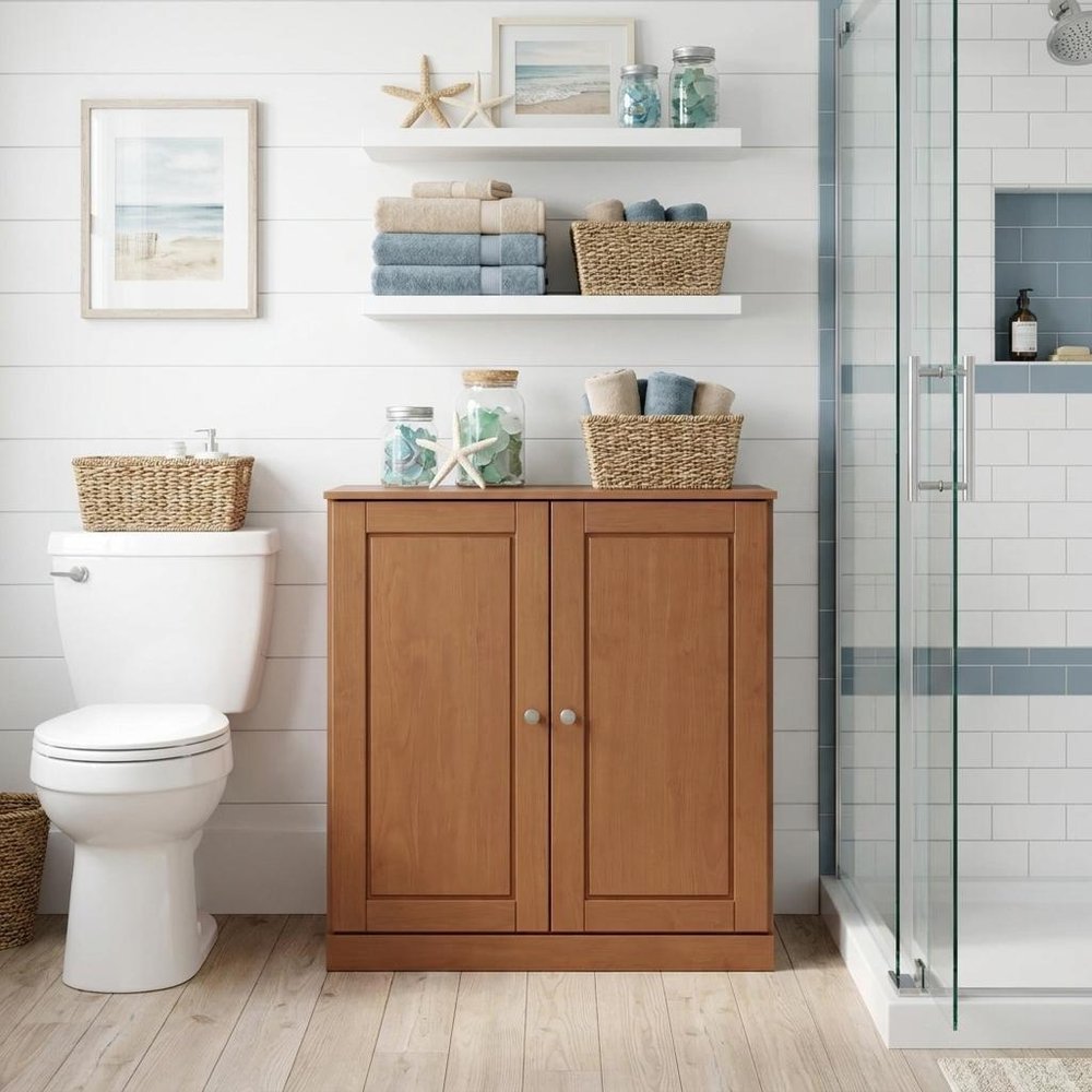 32" White Solid Wood Raised Panel Double Door Linen Cabinet