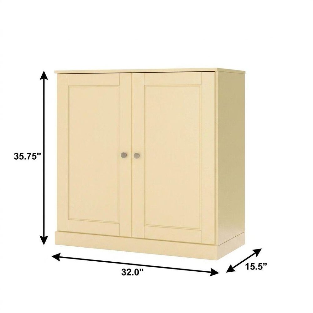32" White Solid Wood Raised Panel Double Door Linen Cabinet