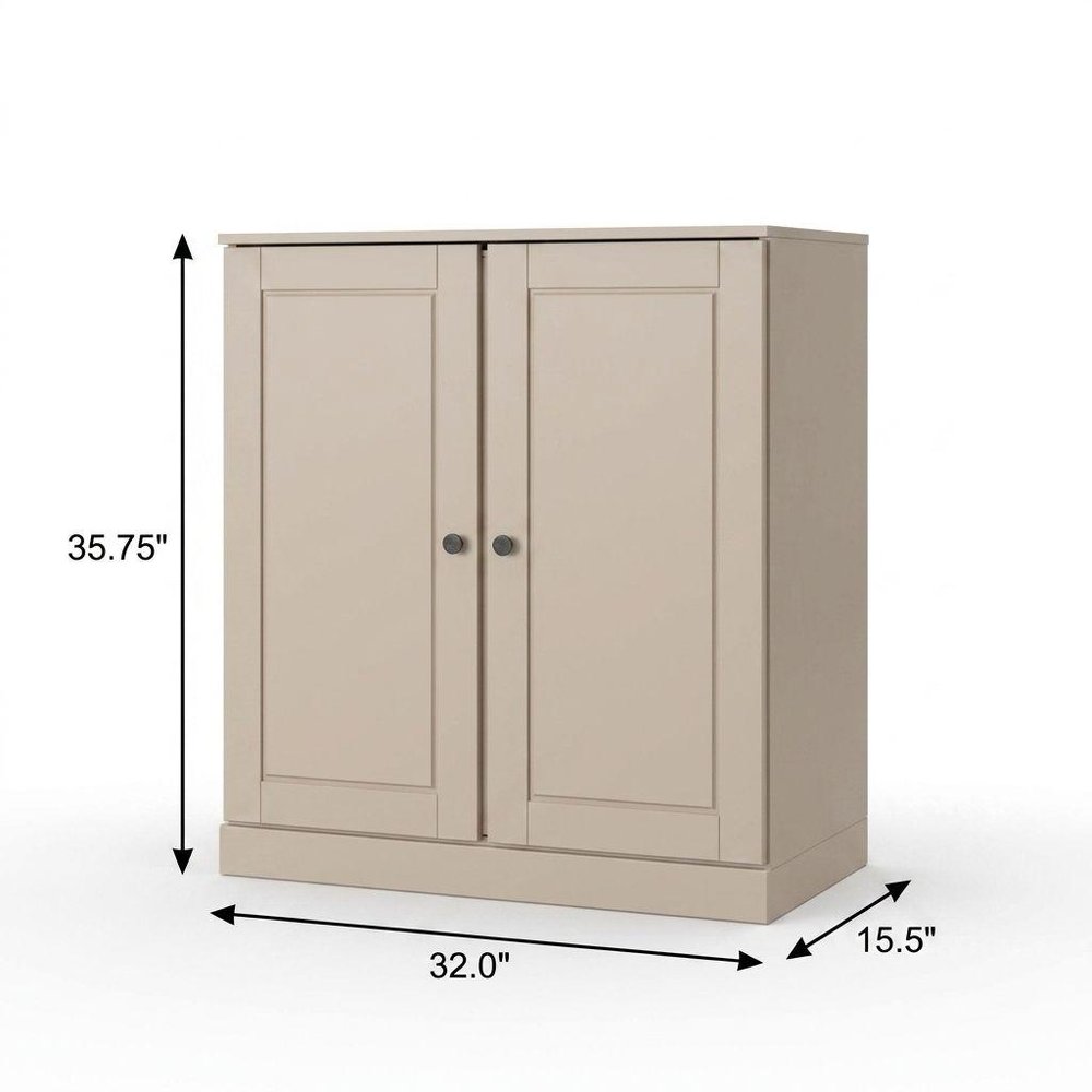 32" White Solid Wood Raised Panel Double Door Linen Cabinet