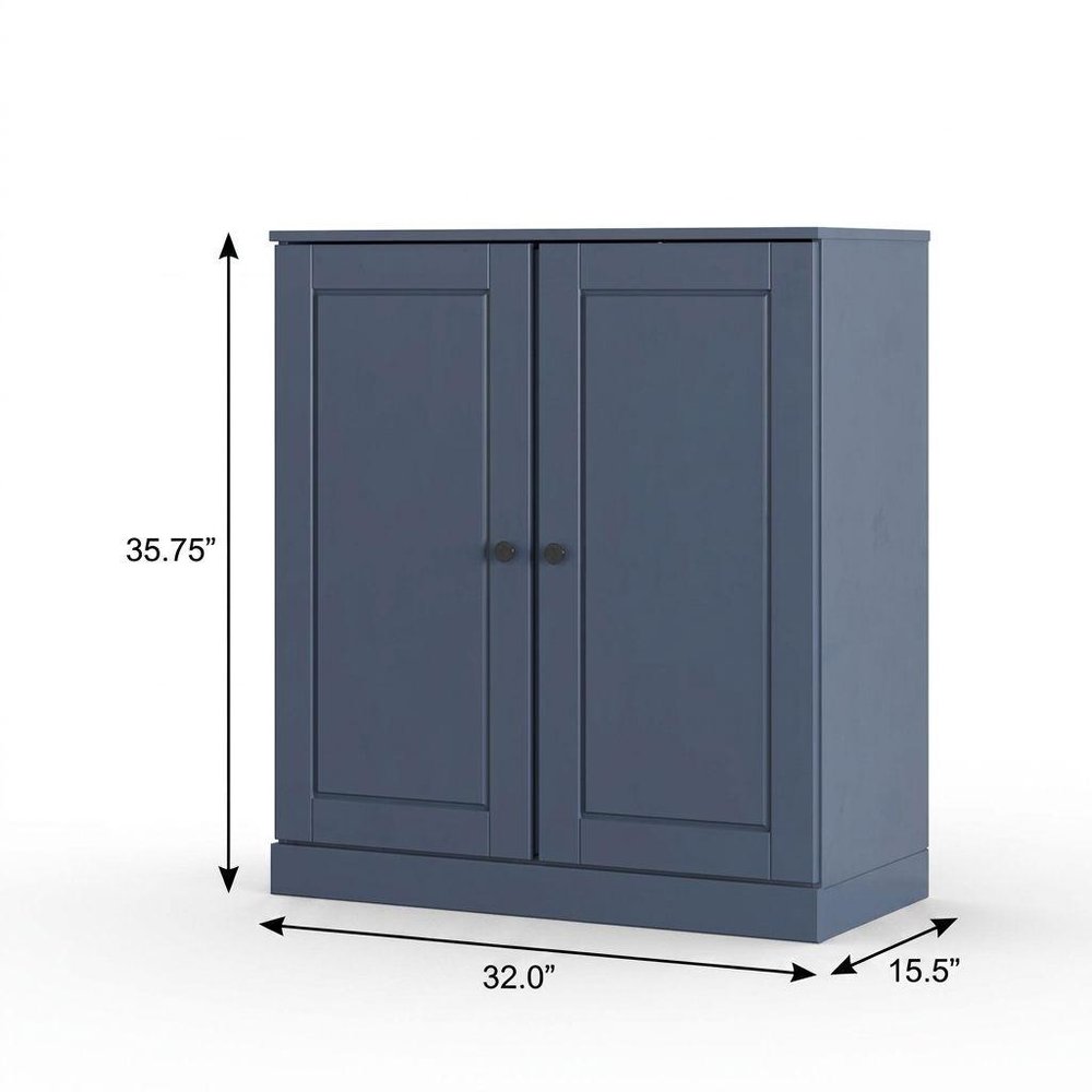 32" White Solid Wood Raised Panel Double Door Linen Cabinet