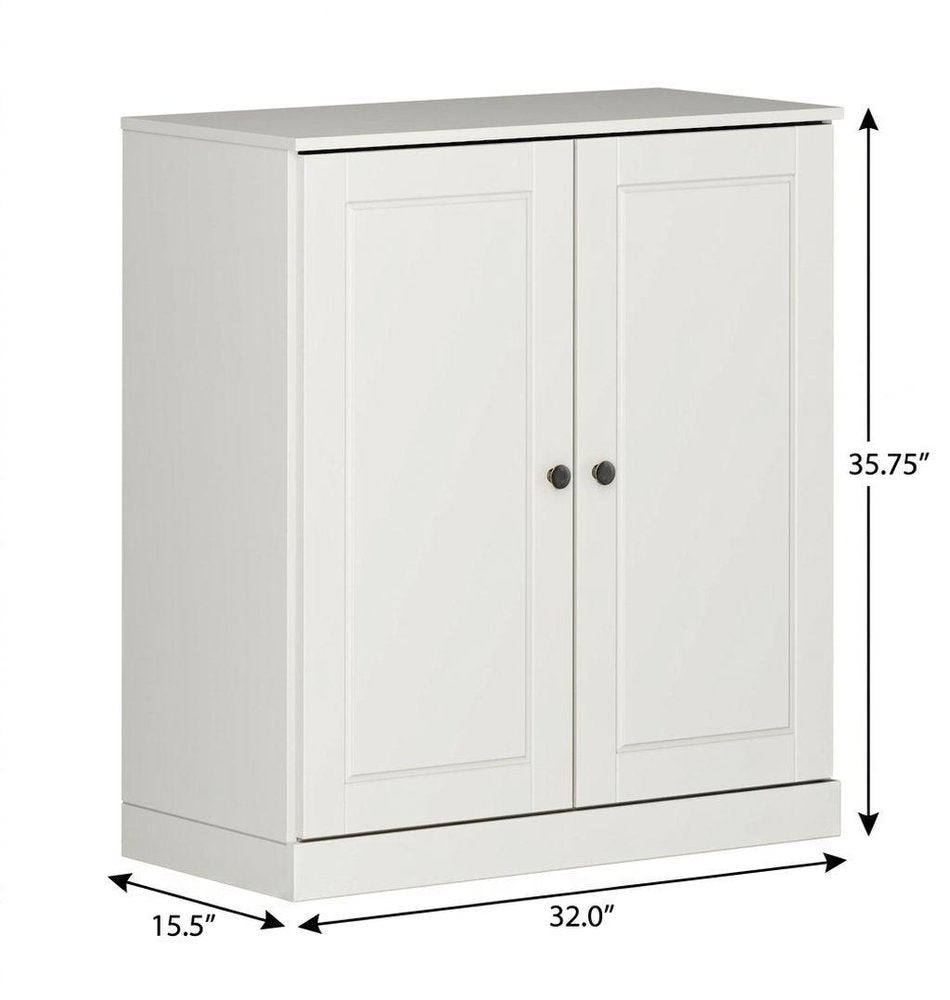 32" White Solid Wood Raised Panel Double Door Linen Cabinet