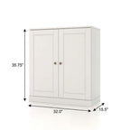 32" White Solid Wood Free Standing Double Door Linen Cabinet