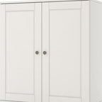 32" White Solid Wood Free Standing Double Door Linen Cabinet