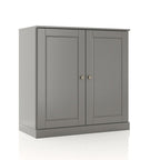 32" Gray Solid Wood Free Standing Double Door Linen Cabinet