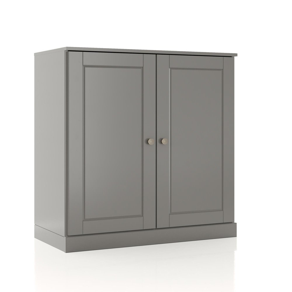 32" Gray Solid Wood Free Standing Double Door Linen Cabinet