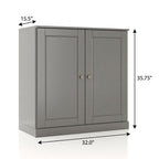 32" Gray Solid Wood Free Standing Double Door Linen Cabinet