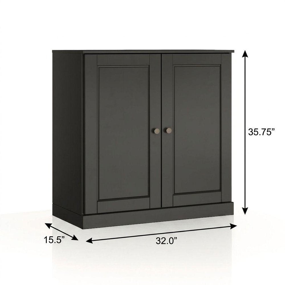 32" Black Solid Wood Free Standing Double Door Linen Cabinet