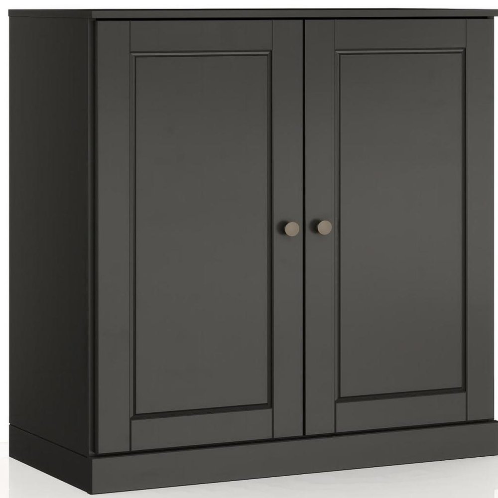 32" Black Solid Wood Free Standing Double Door Linen Cabinet
