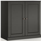 32" Black Solid Wood Free Standing Double Door Linen Cabinet