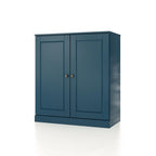 32" Teal Blue Solid Wood Free Standing Double Door Linen Cabinet