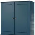 32" Teal Blue Solid Wood Free Standing Double Door Linen Cabinet