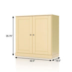 32" Yellow Solid Wood Free Standing Double Door Linen Cabinet