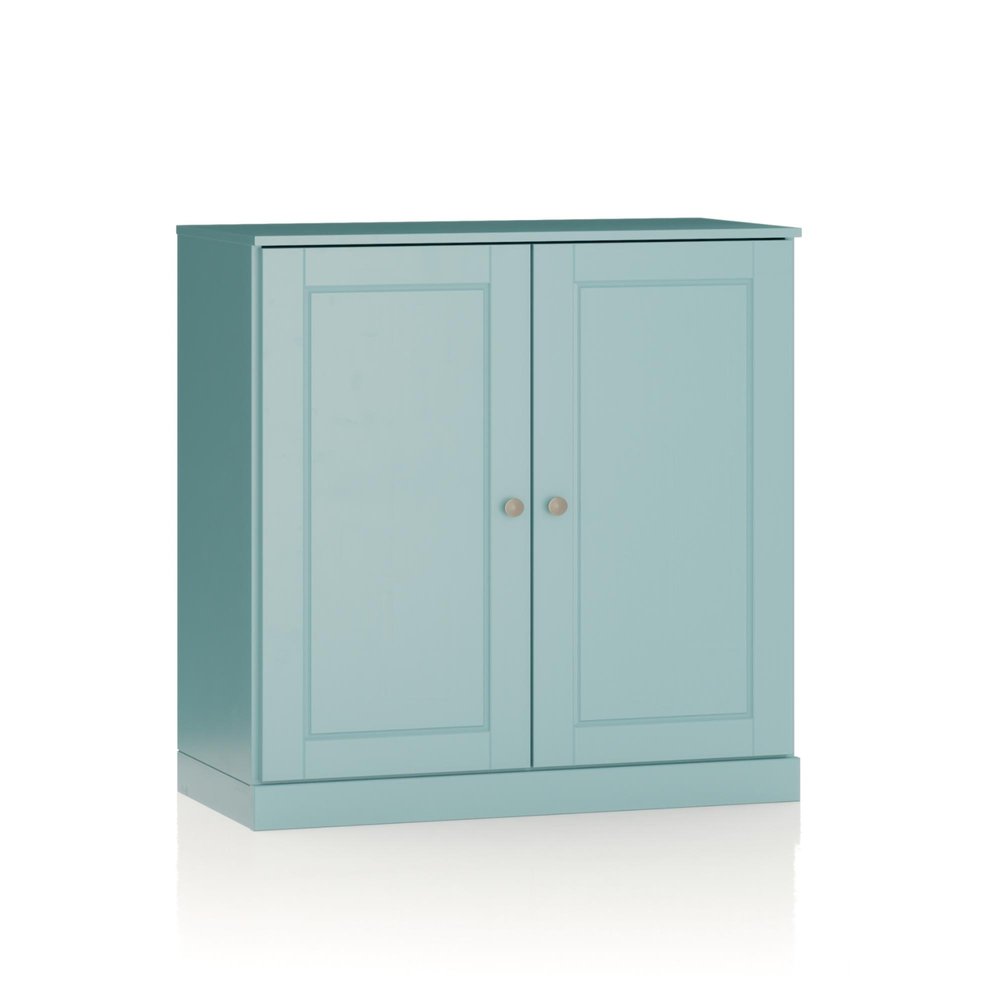 32" Aqua Solid Wood Free Standing Double Door Linen Cabinet