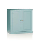 32" Aqua Solid Wood Free Standing Double Door Linen Cabinet