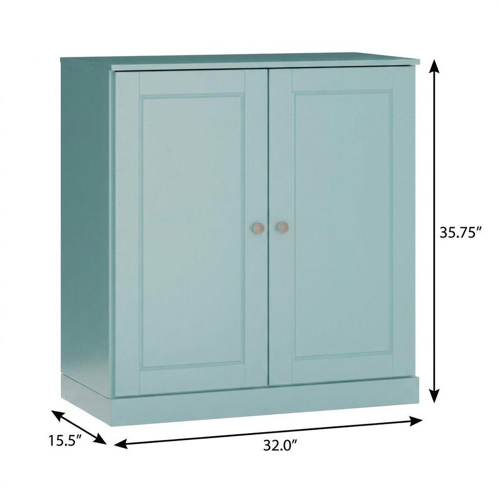 32" Aqua Solid Wood Free Standing Double Door Linen Cabinet