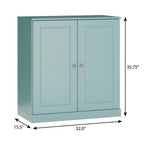 32" Aqua Solid Wood Free Standing Double Door Linen Cabinet