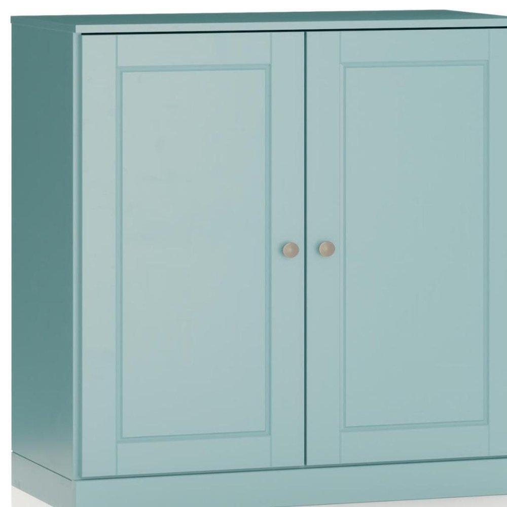 32" Aqua Solid Wood Free Standing Double Door Linen Cabinet