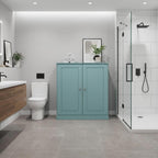 32" Aqua Solid Wood Free Standing Double Door Linen Cabinet