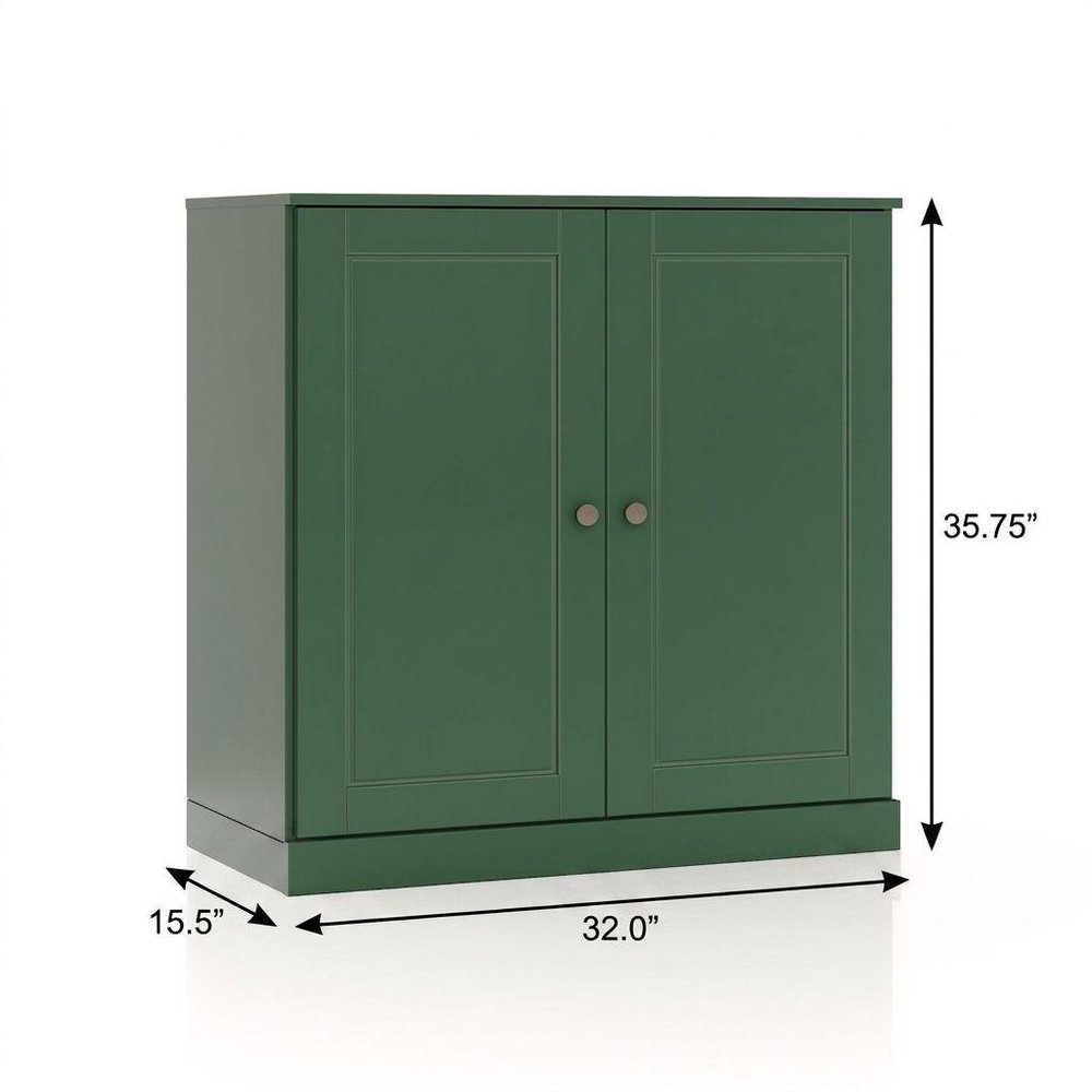 32" Green Solid Wood Free Standing Double Door Linen Cabinet